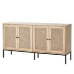 Pinta Rattan Komoda-Bufetas su 4 Magnetinėmis Durelėmis. Natūrali Spalva, 150 x 36 x 80 cm
