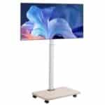 Mobilus televizoriaus stovas ant ratukų su lentyna 32 70 colių reguliuojamo aukščio VESA 600x400 juodas plienas