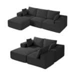 Modulinė Sofa L Formos Lounge stiliaus, 265x165x57 cm, Juodas Kordas, Didelės Apkrovos