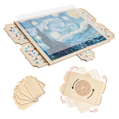 us2FZMPTB1500JXWJMX12001V02Fgoods_img-v12Fjigsaw-puzzle-table-m100-1.2.jpg Sukama Puzlės Lenta (Stovas) 1500 Detalių, Su 5 Stalčiais ir Dangčiu, Pušies Mediena, Matmenys 890 x 660 x 30 mm - Image 1