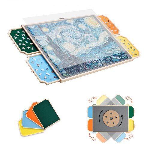 us2FZMPTB1500JXWTNGBL001V02Fgoods_img-v12Fjigsaw-puzzle-table-m100-1.2.jpg Sukama Puzlės Lenta (Stovas) 1500 Detalių, Su 4 Spalvotais Filco Stalčiais, Pušies Mediena - Image 1