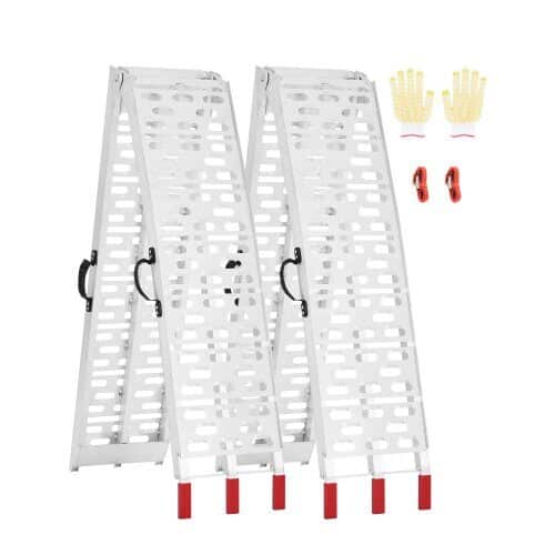 us2FZZGPDLZ1500LZQWLFV02Fgoods_img-v12Floading-arch-ramps-m100-1.2.jpg 2 Vnt. Sulankstomos Užvažiavimo Aliuminio Rampos (Trapai), 2285 mm x 305 mm, 680 kg, Keturračiui, Motociklui Ir Sodo Technikai - Image 1