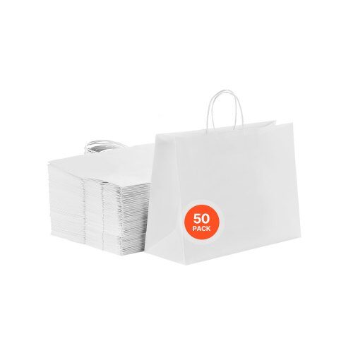 us2FZZGWDHTS1661XFE0O001V02Fgoods_img-v12Fpaper-shopping-bags-m100-1.2.jpg 50 vnt. Dideli Balti Popieriniai Maišeliai (Dovanų Rankinės) su Rankenomis,40,6×15,2×30,8 cm, Kraft Popierius - Image 1