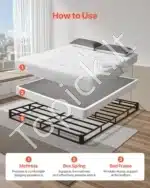 „Queen Size“ Lovos Pagrindas Su Spyruoklėmis (Boxspring), Metalinis Rėmas, Nuimamas Audinys, 201 x 151,5 x 13 cm, Pilkas - Image 3