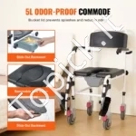 Dušo/Tualeto Vežimėlis Su Ratukais, 4-in-1, Reguliuojamas Aukštis (49–57 cm), Aliuminis, Keliamoji Galia 158.8 kg - Image 5