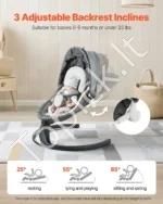 Elektrinė Kūdikių Supynė Gultukas, 5 Greičiai, 3 Padėtys, Bluetooth, Neutralios Spalvos, 72 x 63 x 47–69 cm - Image 2