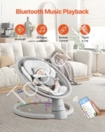 Elektrinė Kūdikių Supynė Gultukas, 5 Greičiai, Bluetooth, Su Pulteliu, 69 x 61 x 52 cm - Image 2