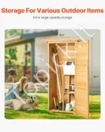 Natūrali medinė įrankių spinta (80 x 50 x 162 cm) – Atsparus Sodo Namelis Iš Kedro Medžio, Su Metaliniu Stogu - Image 3