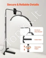 Profesionali LED Stovinti Pusmėnulio Lempa (40W, Max 181 cm,) Blakstienų Priežiūrai ir Manikiūrui - Image 5