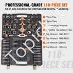 Profesionalus 110 dalių Metrinių Sriegių Pjovimo Rinkinys, M2–M18 - Image 4