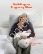 U Formos Nėštumo ir Žindymo Pagalvė, Medvilninis Užvalkalas, Pilka/Smėlinė Spalva, 129 x 68 x 21 cm - Image 5