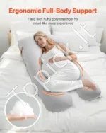 U Formos Nėštumo ir Žindymo Pagalvė, Medvilninis Užvalkalas, Pilka/Smėlinė Spalva, 129 x 68 x 21 cm - Image 2