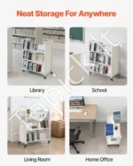 Didelis Knygų Bibliotekos Vežimėlis 150 kg, 3 Dvipusės W Formos Lentynos - Image 6
