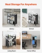 Didelis Knygų Bibliotekos Vežimėlis 159 kg, 3 Dvipusės W Formos Lentynos - Image 6