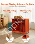 Kačių tualeto spintelė su lentyna ir saugojimo vieta, 79,2 x 43 x 71 cm – raudona ir žalia - Image 3