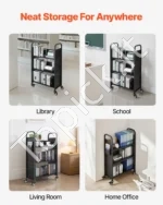 Knygų Bibliotekos Vežimėlis 150 kg, 3 Vienpusės L Formos Lentynos, Dvigubi Stabdžiai, Anglinis Plienas - Image 6