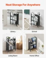 Knygų Bibliotekos Vežimėlis 150 kg, 3 Vienpusės V Formos Lentynos, Dvigubi Stabdžiai, Anglinis Plienas - Image 6
