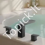 Krioklio tipo vonios maišytuvas, 3 skylių, 2 rankenėlės, matinė juoda, nerūdijantis plienas - Image 8