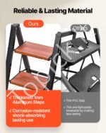 Sulankstomos 2 pakopų aliuminio kopėčios su plačiais laipteliais ir rankena (150 kg) - Image 5
