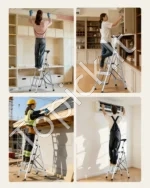 Sulankstomos 4 pakopų aliuminio kopėčios su plačiais laipteliais ir rankena (150 kg) - Image 7