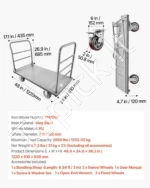 Sunkiojo svorio platforminis vežimėlis su apsauginiu rėmu, iki 1202,02 kg apkrova, 1220 x 610 x 920 mm - Image 7