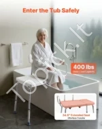 Sutvirtintas vonios suoliukas-perkėlimo kėdė su atlošu ir rankena, iki 180 kg, reguliuojamas aukštis - Image 2