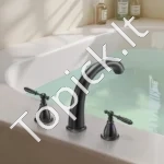 Tipo vonios maišytuvas su aukštu lanku, 3 skylių, 2 rankenėlės, bronzos apdaila - Image 8