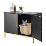 Kačių tualeto spintelė su metalinėmis kojomis, 70 x 45 x 54,5 cm – juoda