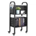 Knygų Bibliotekos Vežimėlis 70 kg, 2 Dvipusės L Formos Lentynos