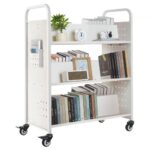 Didelis Knygų Bibliotekos Vežimėlis 150 kg, 3 Dvipusės W Formos Lentynos