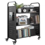 Didelis Knygų Bibliotekos Vežimėlis 159 kg, 3 Dvipusės W Formos Lentynos