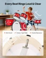 5 dalių būgnų komplektas pradedantiesiems su 40 cm bosiniu būgnu, raudonas - Image 4