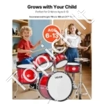 5 dalių būgnų komplektas pradedantiesiems su 40 cm bosiniu būgnu, raudonas - Image 2