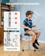 5 dalių būgnų komplektas pradedantiesiems su 40 cm bosiniu būgnu, sidabrinis - Image 6