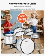 5 dalių būgnų komplektas pradedantiesiems su 40 cm bosiniu būgnu, sidabrinis - Image 2