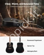 Akustinė gitara Dreadnought, 104 cm, juodos spalvos pradedančiųjų rinkinys suaugusiems - Image 2