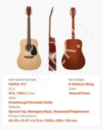 Akustinė gitara Dreadnought, 104 cm, natūralios spalvos rinkinys pradedantiesiems suaugusiems - Image 7