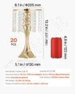 Auksiniai šventiniai stovai-vazos su pakabinamais krištolo lašais stalų dekoracijoms, 33,5 cm, 20 vnt. - Image 7