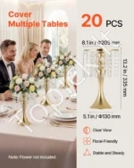 Auksiniai šventiniai stovai-vazos su pakabinamais krištolo lašais stalų dekoracijoms, 33,5 cm, 20 vnt. - Image 3