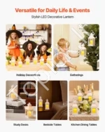 Balti dekoratyviniai plastikiniai žibintai su integruotomis LED žvakėmis šventėms, 10,5x10,5x24 cm, 12 vnt. - Image 6