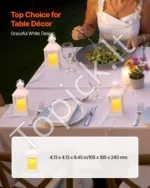 Balti dekoratyviniai plastikiniai žibintai su integruotomis LED žvakėmis šventėms, 10,5x10,5x24 cm, 12 vnt. - Image 3