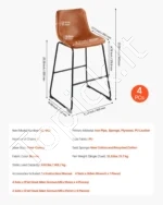 Baro kėdžių komplektas iš 4 vnt., PU oda su atlošu ir metalinėmis kojomis, 65 cm - Image 6