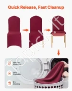 Bordo spalvos kėdžių užvalkalai iš poliesterio ir spandekso, 50 vnt. komplektas, didesnių matmenų kėdėms - Image 5