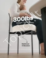 Boucle audinio valgomojo kėdės, 4 vnt. komplektas, baltos su juodomis metalinėmis kojelėmis - Image 5