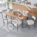 Boucle audinio valgomojo kėdės, 6 vnt. komplektas, baltos su juodomis metalinėmis kojelėmis - Image 7