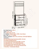 Drabužių kabykla su batų lentyna, 1800 mm aukščio, pastatoma kabykla prieškambariui su 4 lygiais, kabliukais ir šonine kišene - Image 6