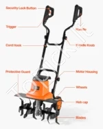 Elektrinis kultivatorius, 45 cm darbinio pločio, 1500 W (juodas/oranžinis) - Image 7