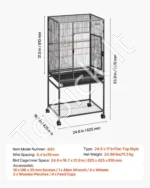 Erdvus paukščių narvas su mobiliu stovu ir ratukais, 62,5 x 42,5 x 137 cm - Image 13