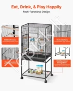 Erdvus paukščių narvas su mobiliu stovu ir ratukais, 62,5 x 42,5 x 137 cm - Image 10