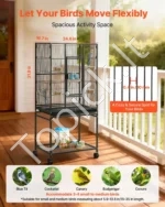 Erdvus paukščių narvas su mobiliu stovu ir ratukais, 62,5 x 42,5 x 137 cm - Image 8